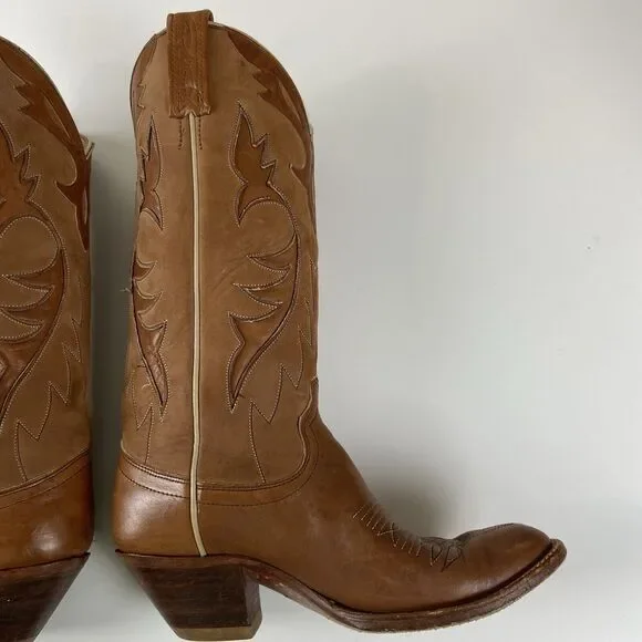 Dan Post Women's Boot Size 7.5 C Western Cowboy Boots Tan Brown 2 Tone Leather - Picture 7 of 14